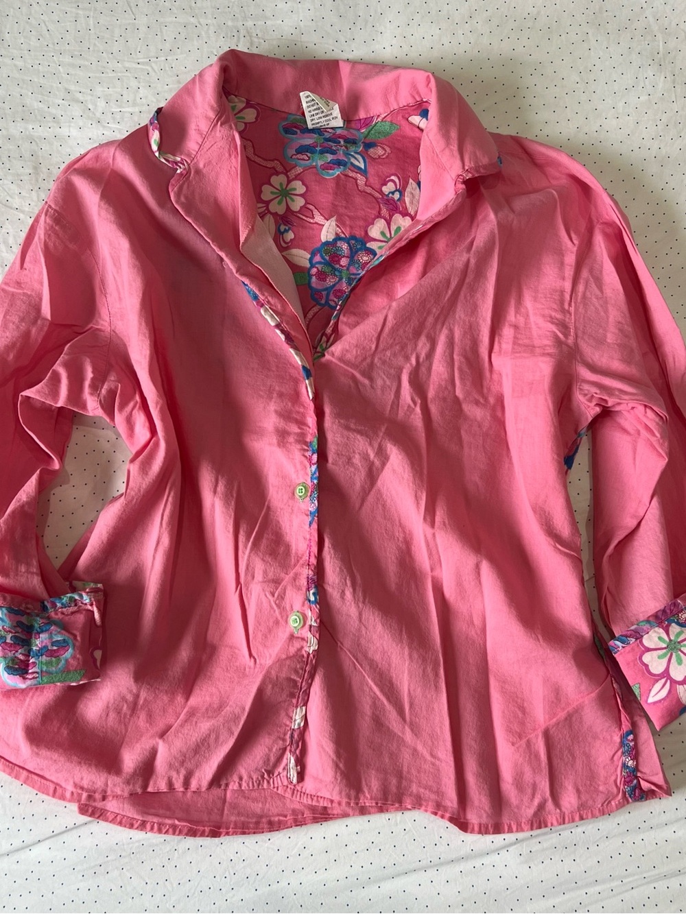 Vintage Pink Floral-Trim Button-Down Shirt